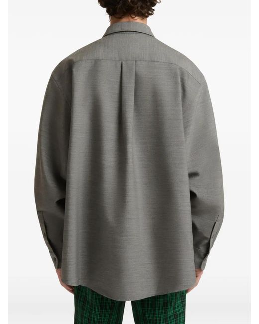 Marni Gray Logo-Patch Wool Shirt for men