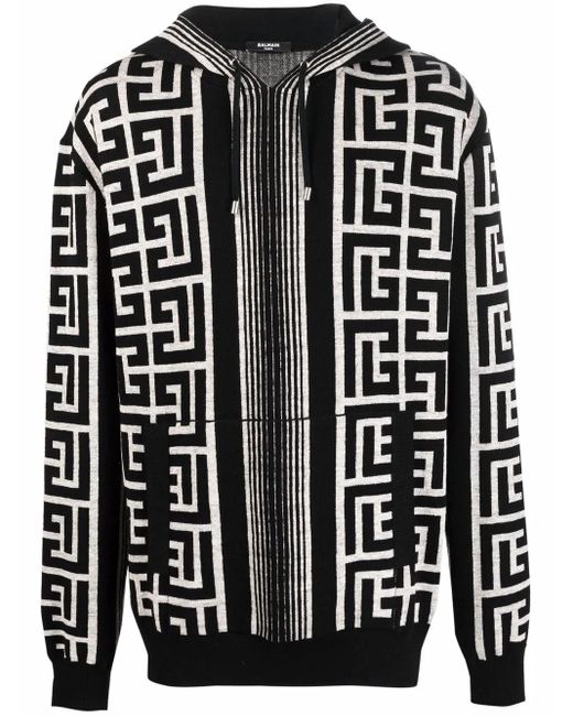 Balmain Black Maxi Monogram Hoodie for men