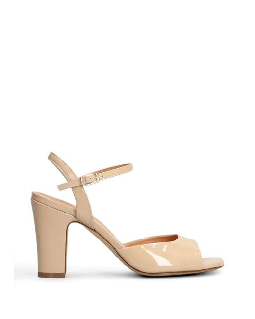 Julie Dee Natural Patent-Finish Ankle-Strap Sandals