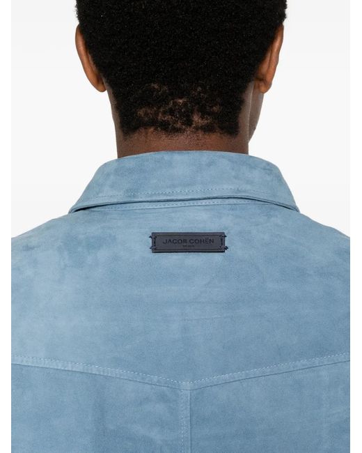 Jacob Cohen Blue Suede Button-Up Overshirt for men