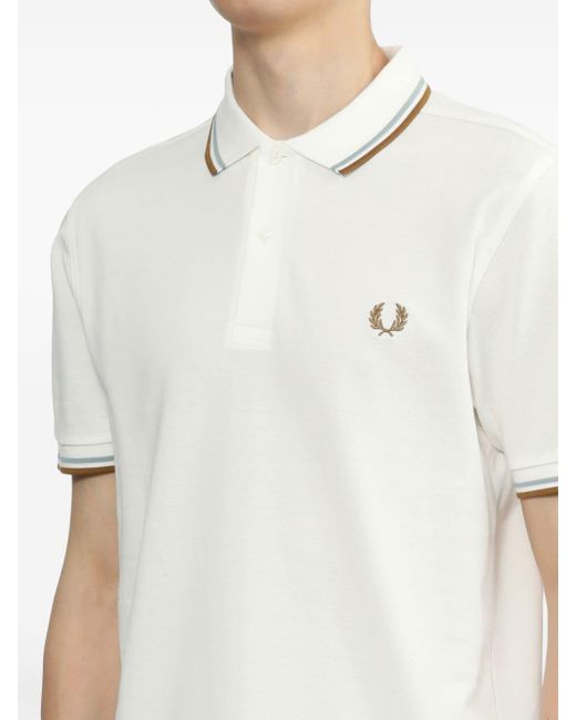 Fred Perry White Embroidered-logo Cotton Polo Shirt for men
