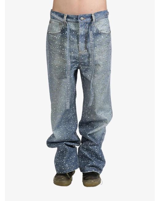 BIRTH OF ROYAL CHILD Blue Rhinestone-Embellished Wide-Leg Jeans