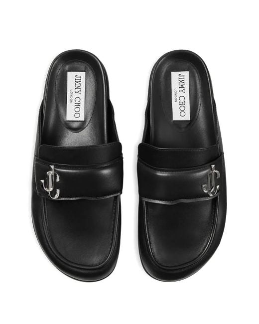 Jimmy Choo Black Milo Leather Slippers for men