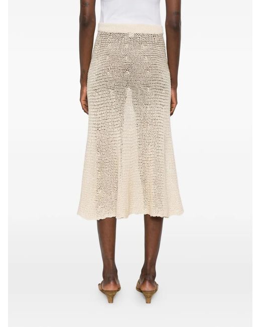 Khaite White Inaya Crochet-Knit Midi Skirt