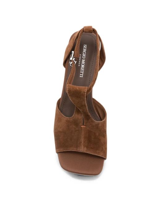 SERGIO MORETTI FIRENZE Brown Suede T-Bar Sandals
