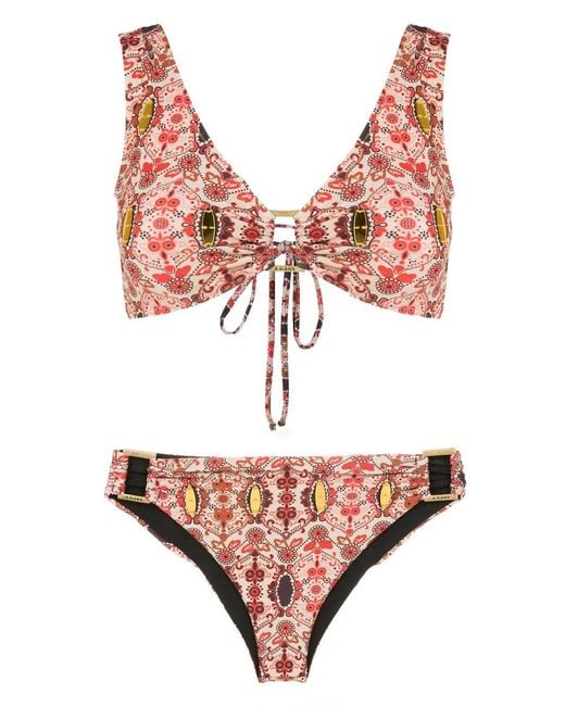 Amir Slama Pink Floral-Print V-Neck Bikini