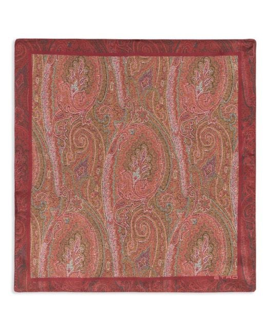 Etro Brown Paisley-Logo-Print Silk Scarf