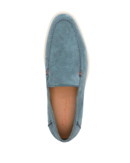 Santoni Blue Almond-toe Suede Loafers for men