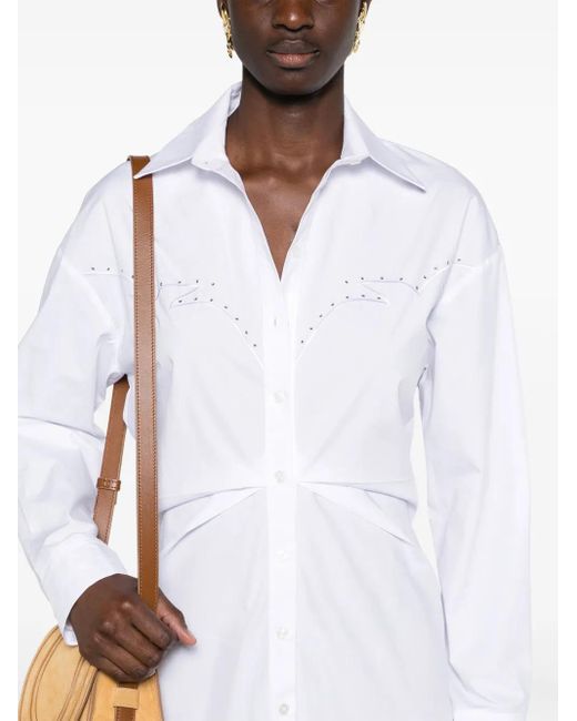 Pinko White Eyelet-Detail Cotton Shirtdress