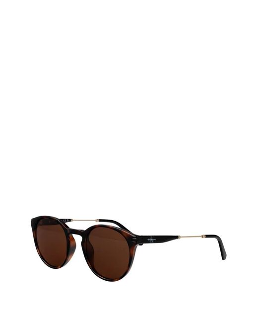 Calvin Klein Brown Tortoiseshell-Effect Round-Frame Sunglasses for men
