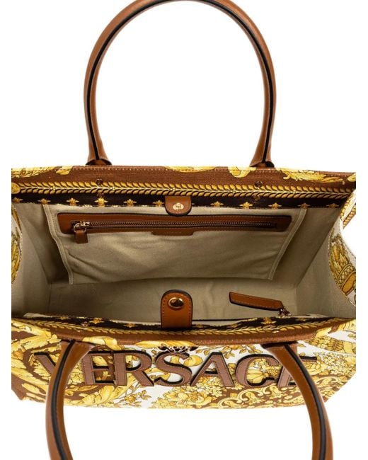 Versace Metallic Baroque-Print Logo-Appliqué Tote Bag