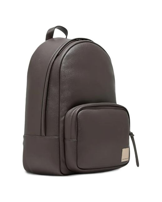 Emporio Armani Black Logo-Patch Pebbled-Effect Backpack for men