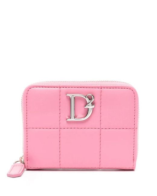 DSquared² Pink Logo-Plaque Quilted Wallet