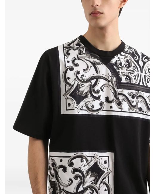 Dolce & Gabbana Black Graphic-Print Cotton T-Shirt for men