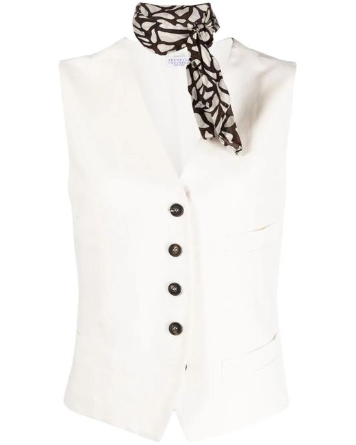 Brunello Cucinelli White Single-breasted Button-up Vest