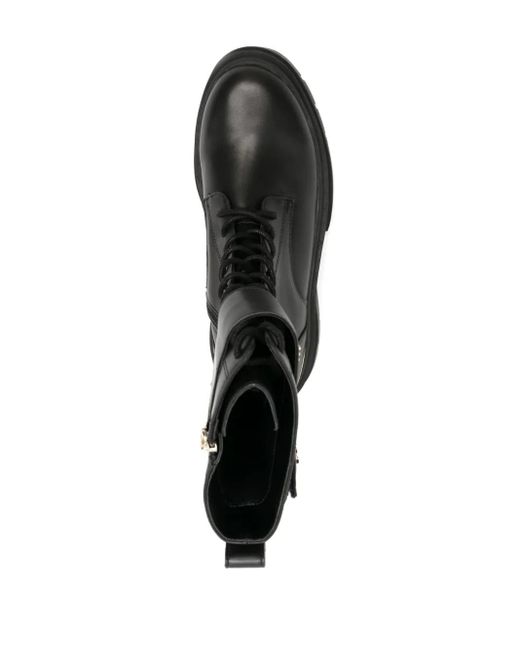 Just Cavalli Black Logo-Plaque Leather Boots