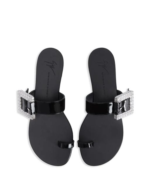 Giuseppe Zanotti Black Miss Buckle Crystal-Embellished Patent Sandals