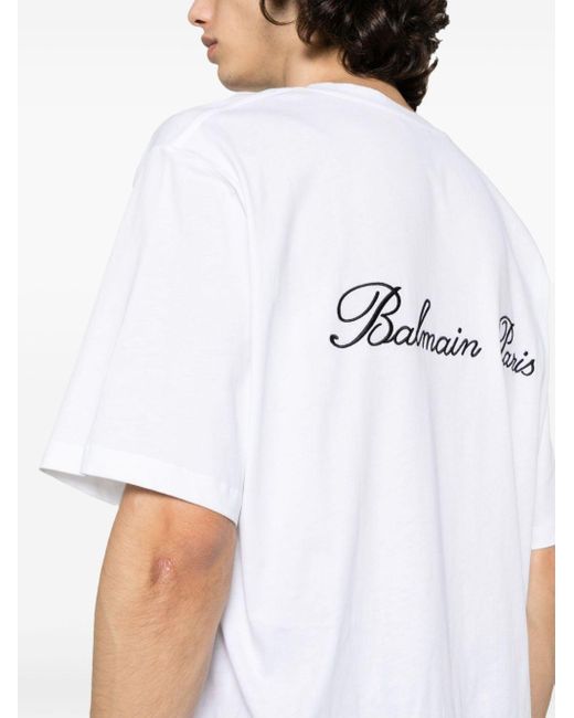 T-Shirt Con Ricamo di Balmain in White da Uomo