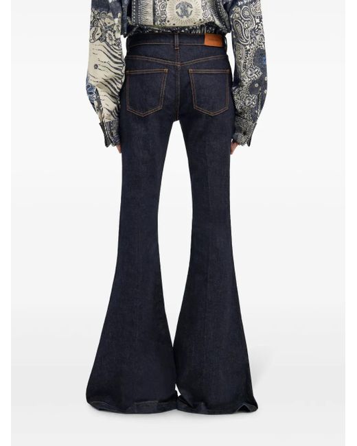 Roberto Cavalli Blue Logo-Patch Flared Jeans