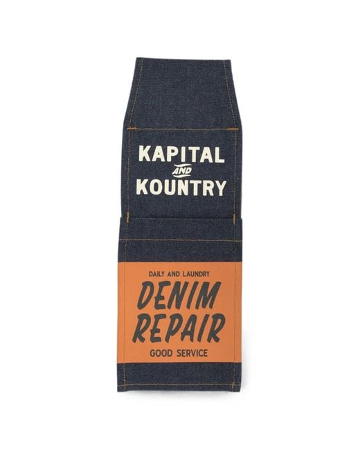Kapital Blue Denim Pulp Logo-Print Phone Holder for men