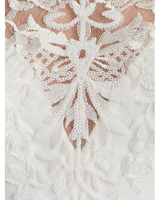 Tadashi Shoji White Marzia Illusion Lace Long-Sleeve Dress