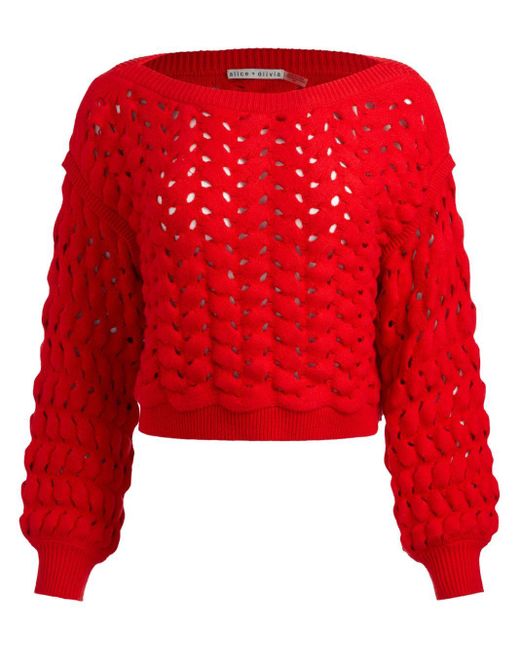 Alice + Olivia Allene オープンニット クロップドセーター Red