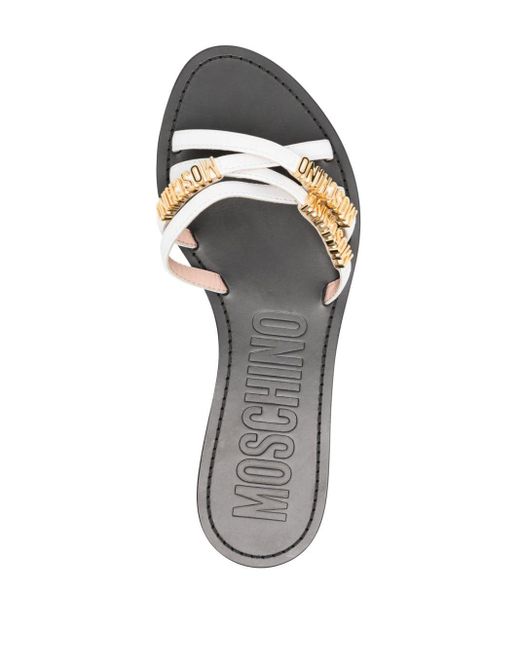 Moschino White Logo-plaque Leather Sandals