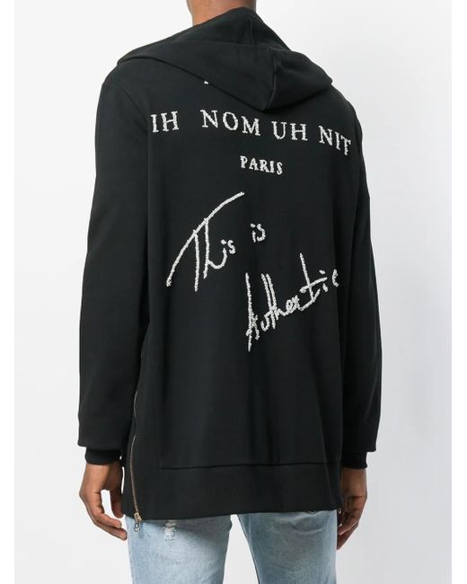 Ih Nom Uh Nit Black Long Embroidered Hoodie for men