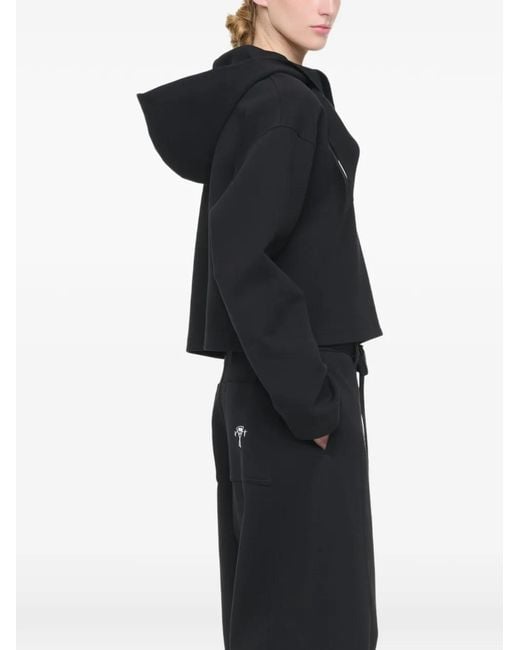 Plan C Black Scarf-Collar Cropped Hoodie
