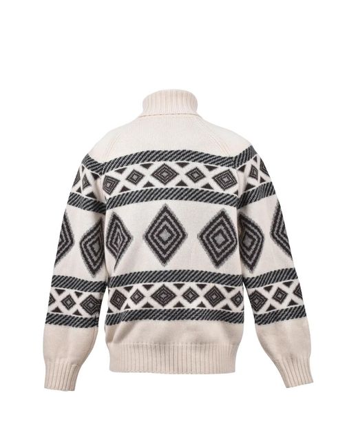 Brunello Cucinelli White Patterned Turtleneck Sweater for men