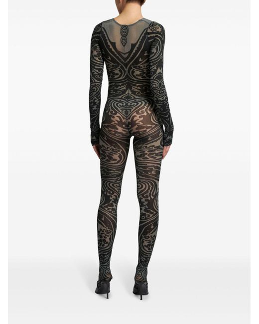 Etro Black X Wolford Paisley Tattoo-Pattern Bodysuit