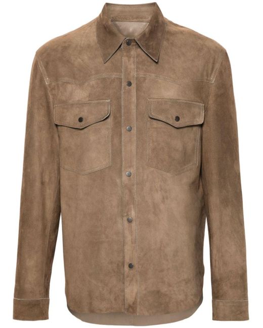 Long-sleeves suede shirt Salvatore Santoro pour homme en coloris Brown