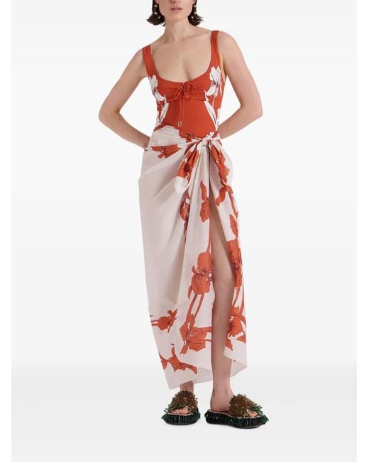 LaDoubleJ Red Graphic-Print Pareo