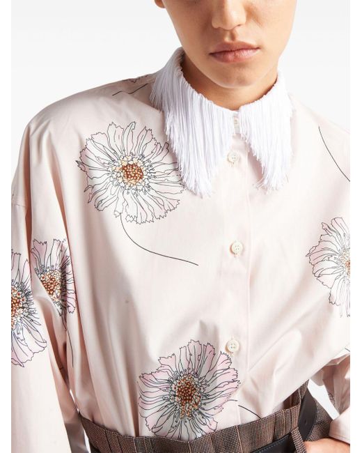 Prada Pink Gerbera-print Cotton Shirt
