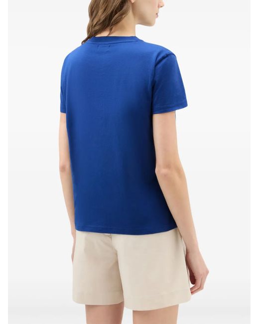 Woolrich Blue Logo-Embroidered Cotton T-Shirt