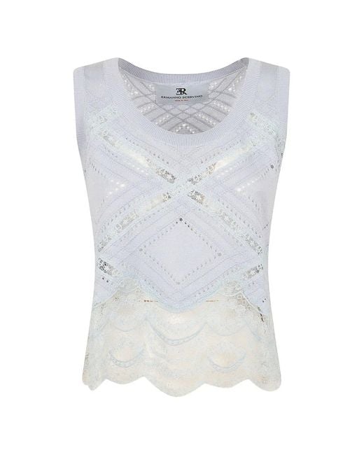 Ermanno Scervino Blue Lace-Panelled Pointelle-Knit Top