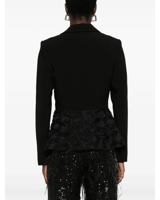 Nissa Black Flower-Appliqué Blazer