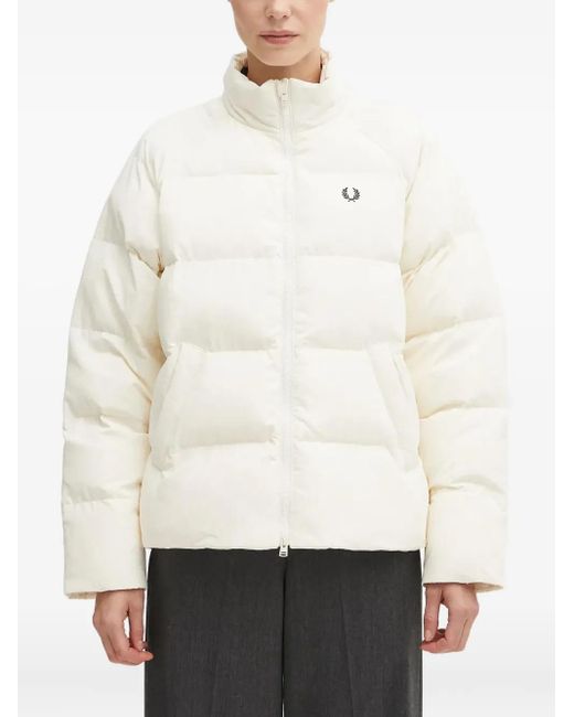 Fred Perry White Logo-Embroidered Puffer Jacket