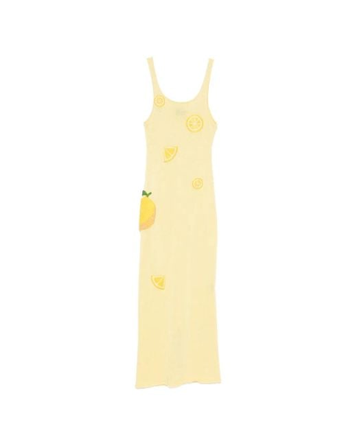 Leslie Amon Metallic Robe Longue Citron En Maille