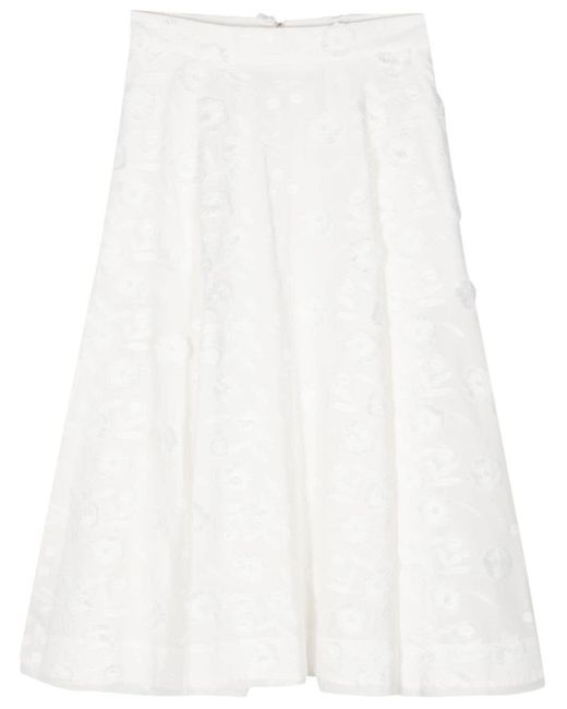 Seventy White Floral-embroidered Cotton Midi Skirt