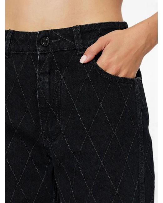 Balmain Black Diamond-Quilted Wide-Leg Jeans