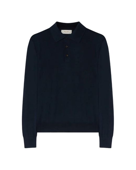 RETORI Blue Knitted Long-Sleeve Polo Shirt
