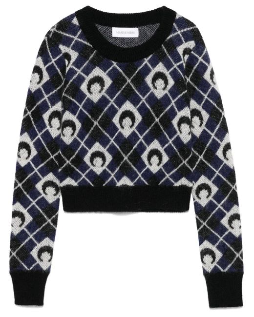 MARINE SERRE Black Moon Argyle-Knit Sweater