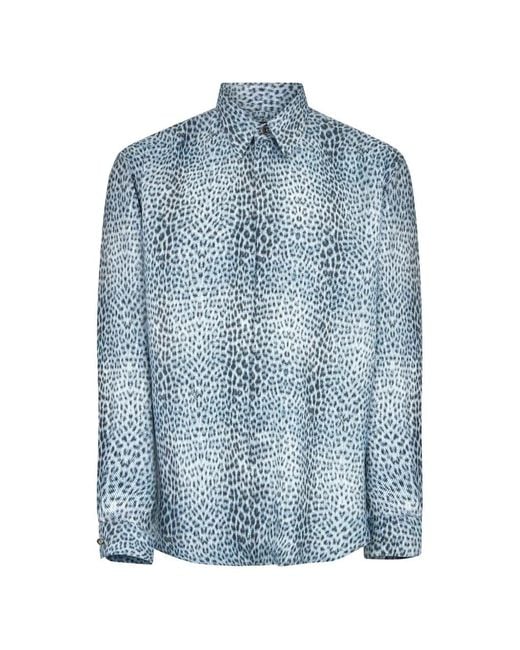 Roberto Cavalli Blue Baby Jaguar Silk Shirt for men