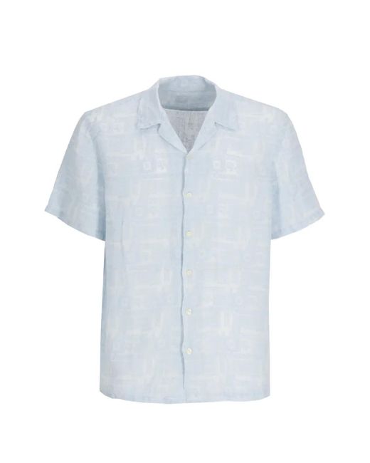 120% Lino Blue Short-Sleeved Shirt for men