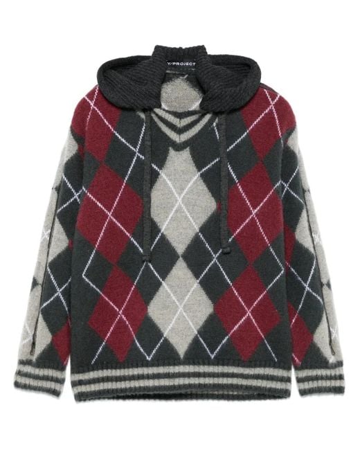 Y. Project Black Argyle-Knit Sweater