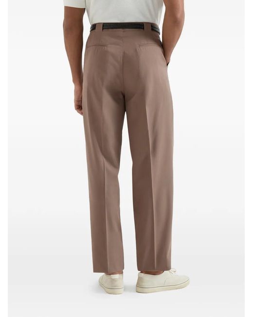 Brunello Cucinelli Natural Cotton Crêpe Batavia Trousers With Pleat for men