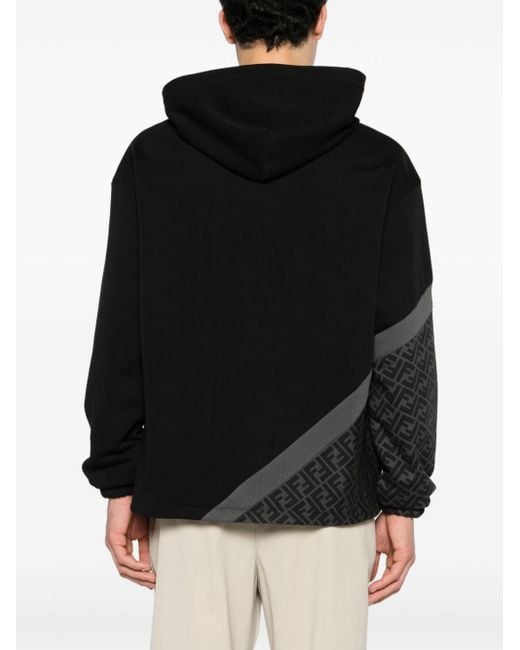 Fendi Black Ff-print Cotton Hoodie for men
