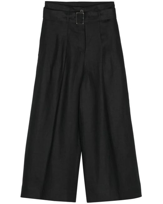 Peserico Black Cropped Linen Palazzo Pants