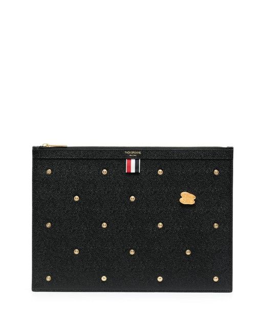 Thom Browne Leren Documentenmap Met Logo in het Black